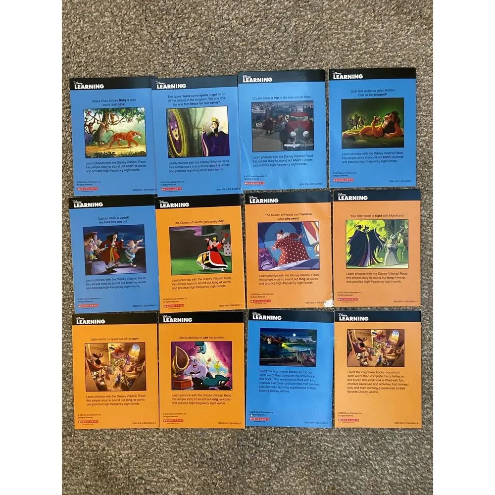 Disney Learning Paperback Books 1-12 Vowels Kindergarten Kids Reading